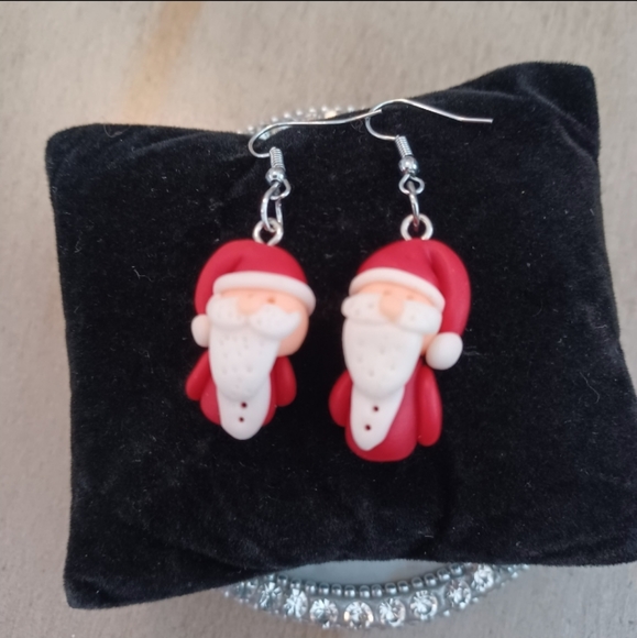 Red Holiday Christmas Santa Claus Clay Dangle Drop Earrings - Picture 4 of 7